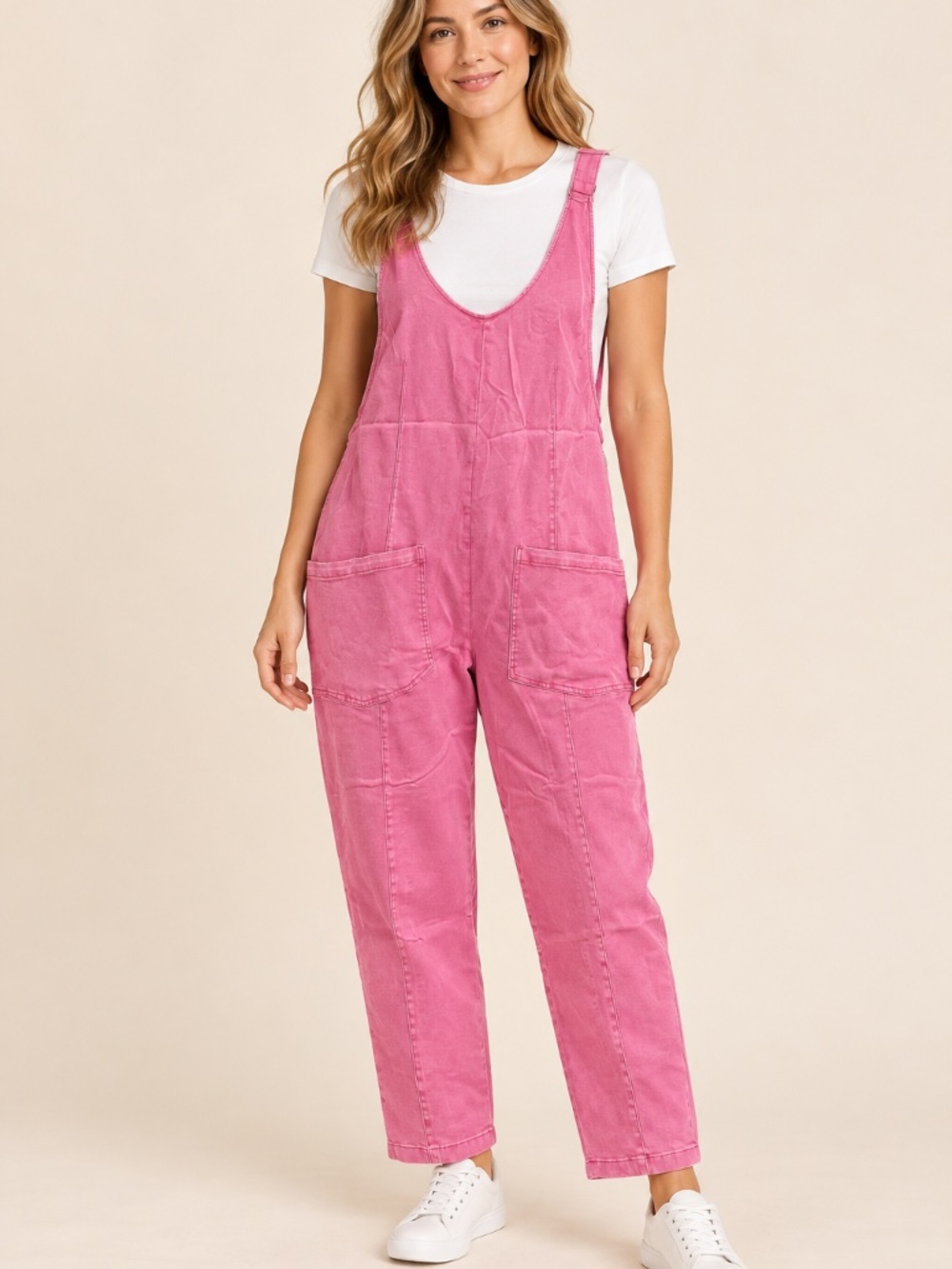 Zenana Pink Washed Denim Overalls Jumpsuit with Pockets - NWOT